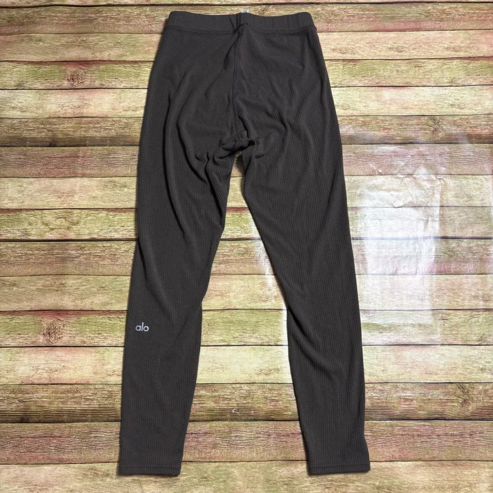 Alo Yoga Women Ribbed Leggings Espresso Brown High Waist Activewear Small